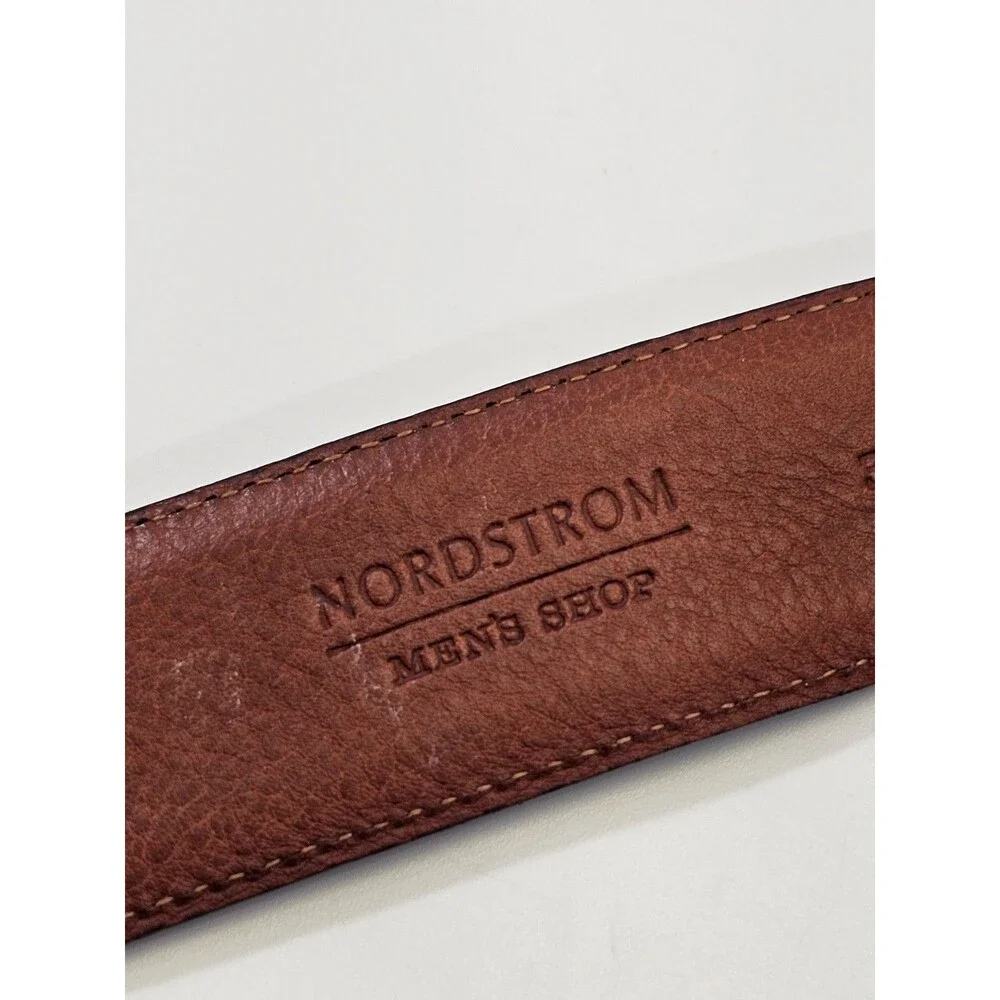 NORDSTROM MEN'S SHOP Men's Size 38 Italian Leather Belt Gunmetal Buckle 1-3/8
